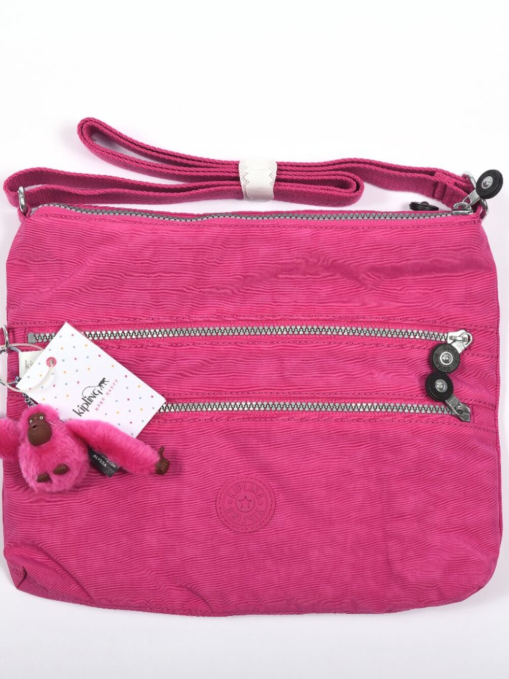 Kipling Alvar Crossbody Bag Very Berry Pink HB4061 NWT Monkey Adjustable Strap